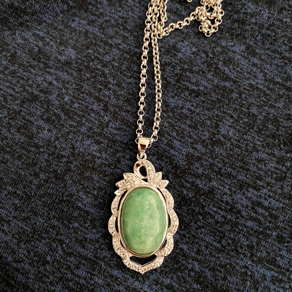 925 Silver Beryl Emerald & White Sapphire Pendant with 17” chain by Orianne